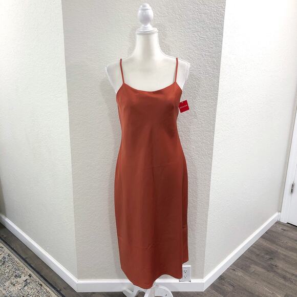NWT SPANX Carefree Crepe Reversible Slip Midi Dress Coral Orange Sedona - Picture 3 of 14